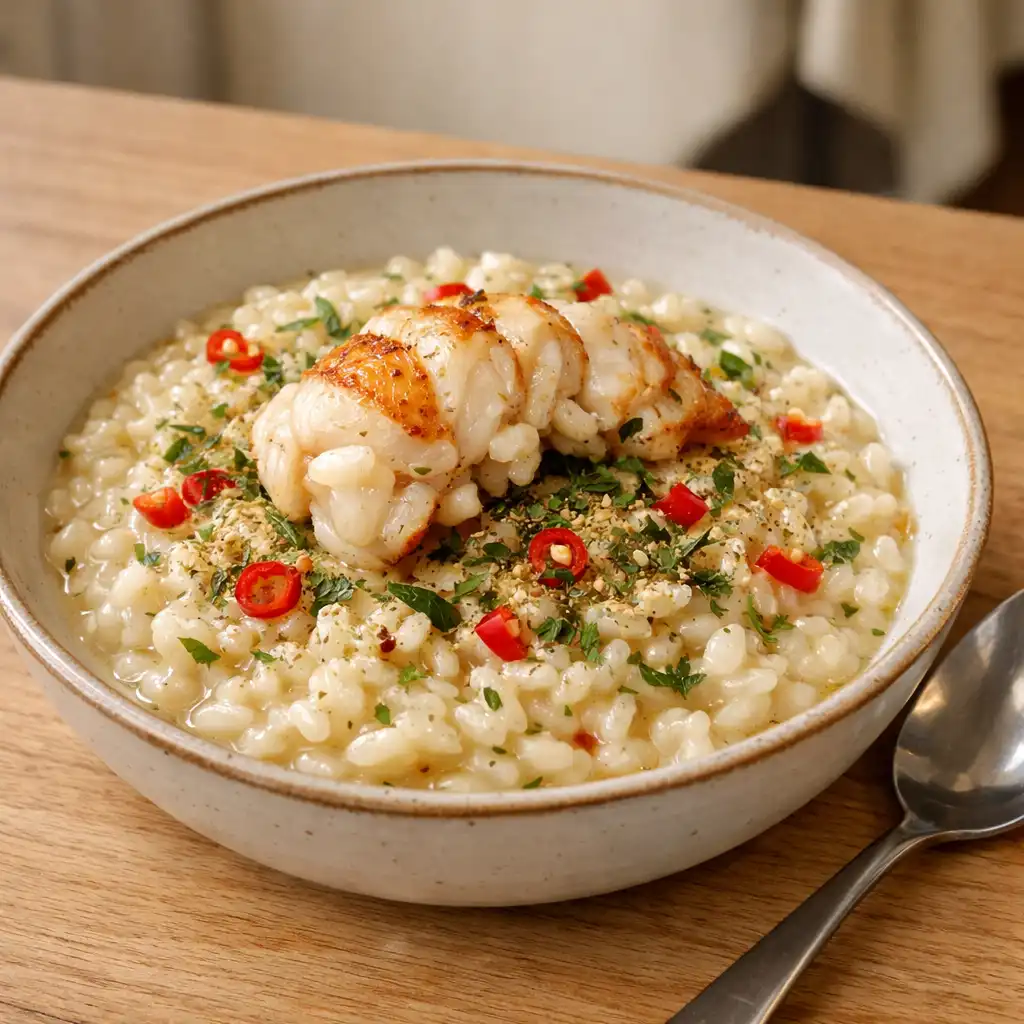Creamy Moreton Bay bug risotto with lemon myrtle and chilli